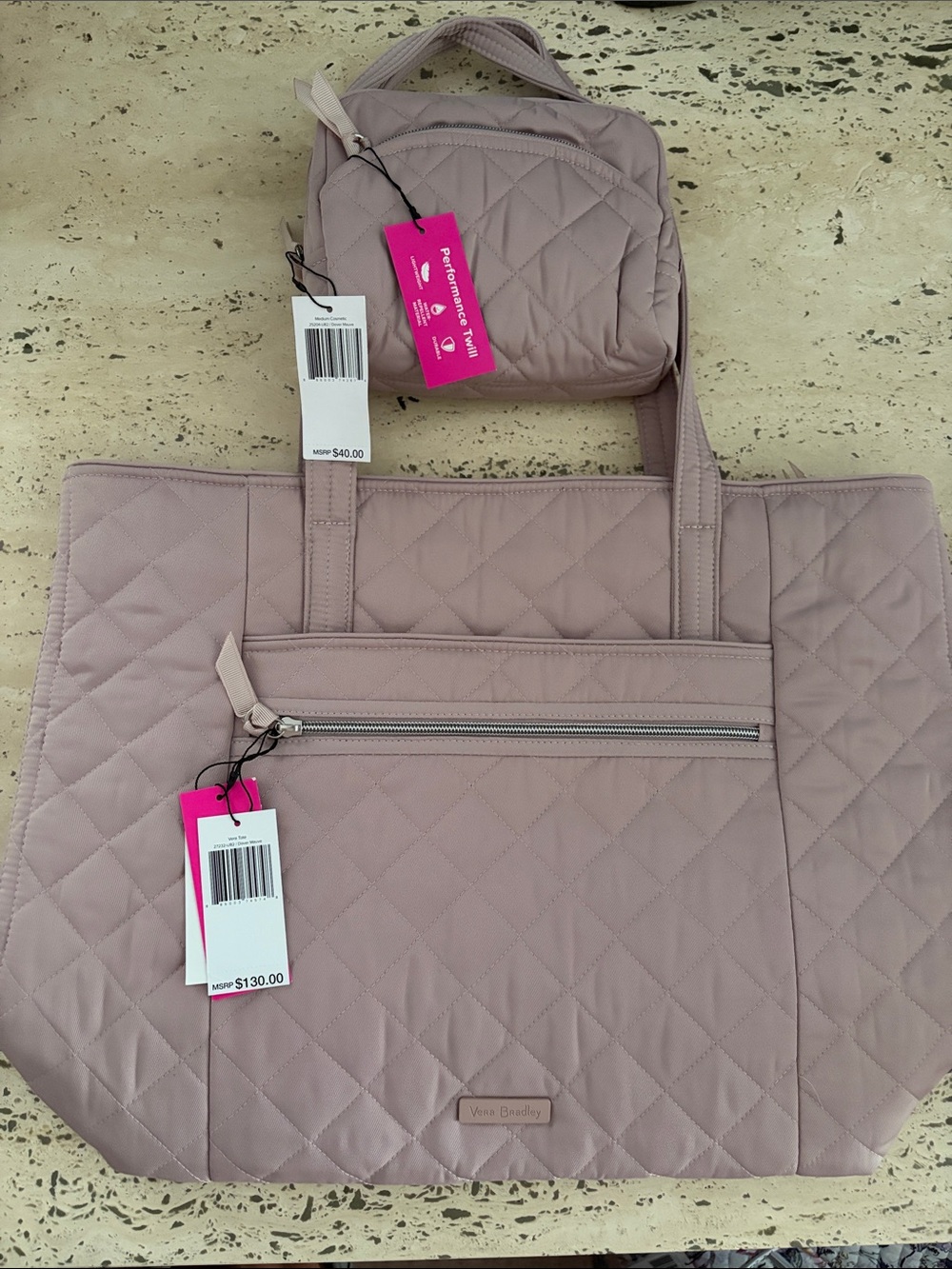 Vera Bradley Vera Tote & Medium Cosmetic Dover Mauve